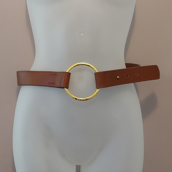 LAUREN Ralph Lauren Brown Faux Leather Belt with Goldtone Ring Detail Size 4 - Picture 2 of 15